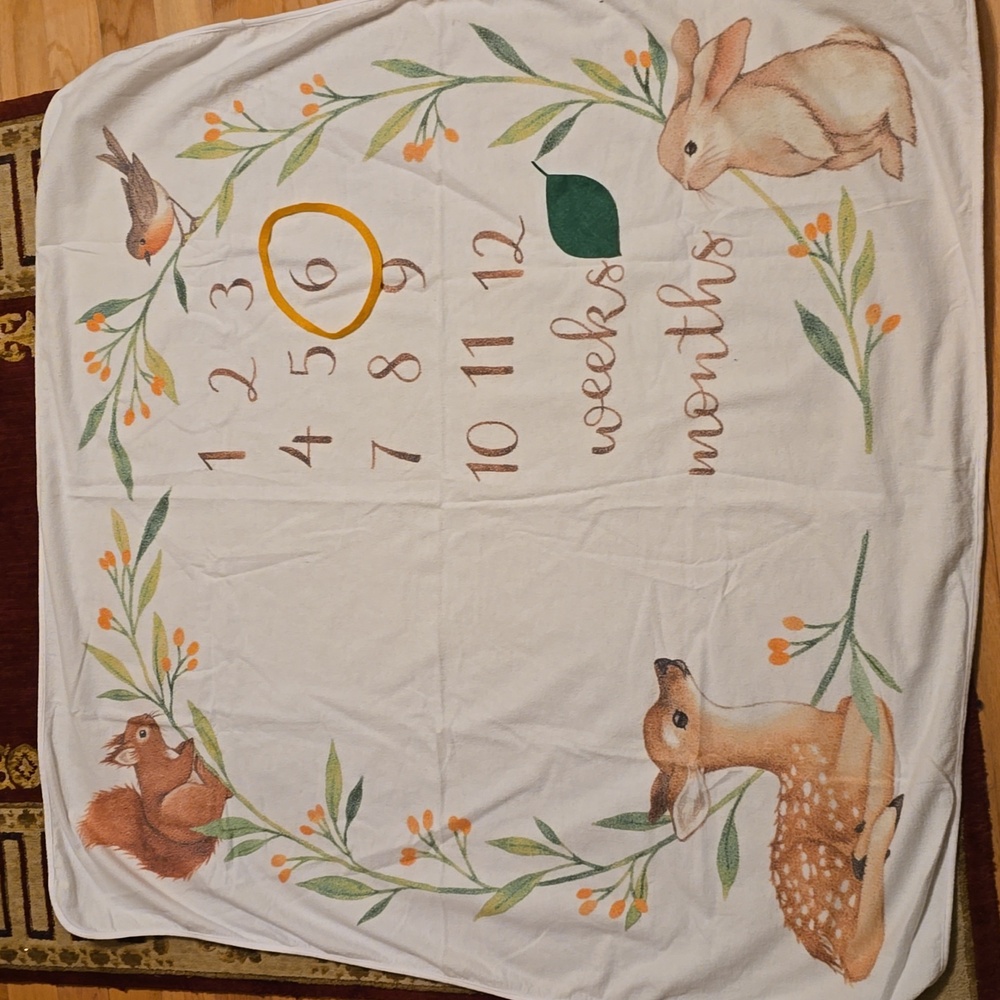 Baby Monthly Milestone Blanket, Soft Woodland Photo Blanket